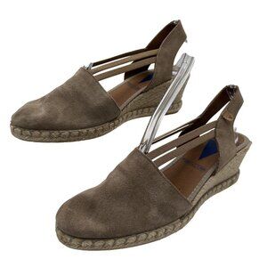 Verbenas Women 9 Tan Suede Piedra Wedge Espadrille Sandals Cap Toe Made In Spain